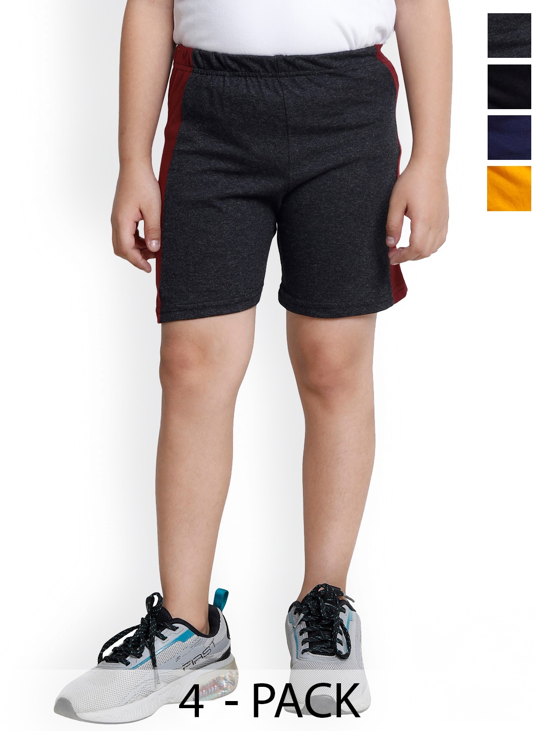 

BAESD Boys Pack of 4 Side Tape Pure Cotton Regular Shorts, Charcoal