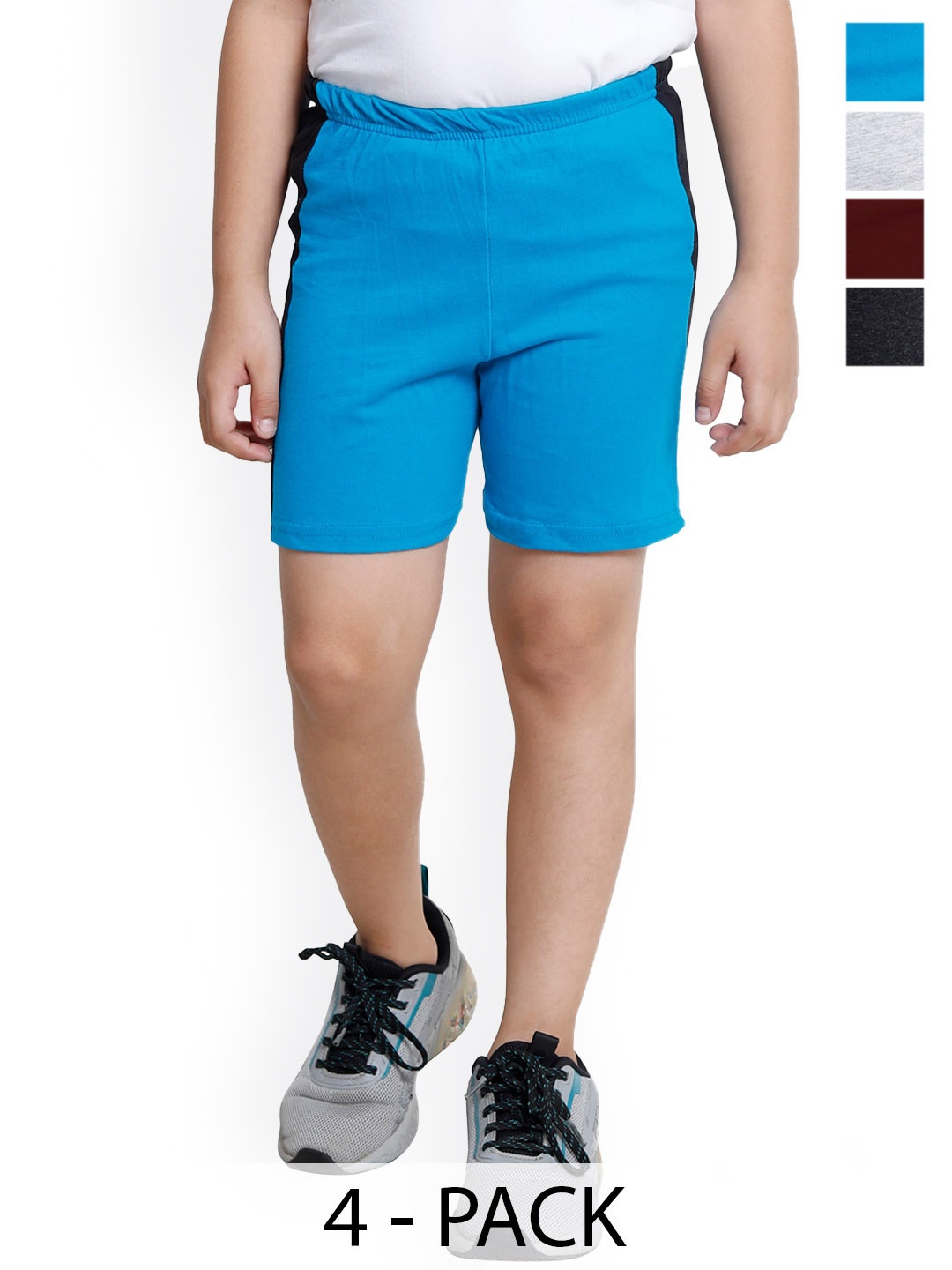 

BAESD Boys Pack of 4 Side Tape Pure Cotton Regular Shorts, Blue