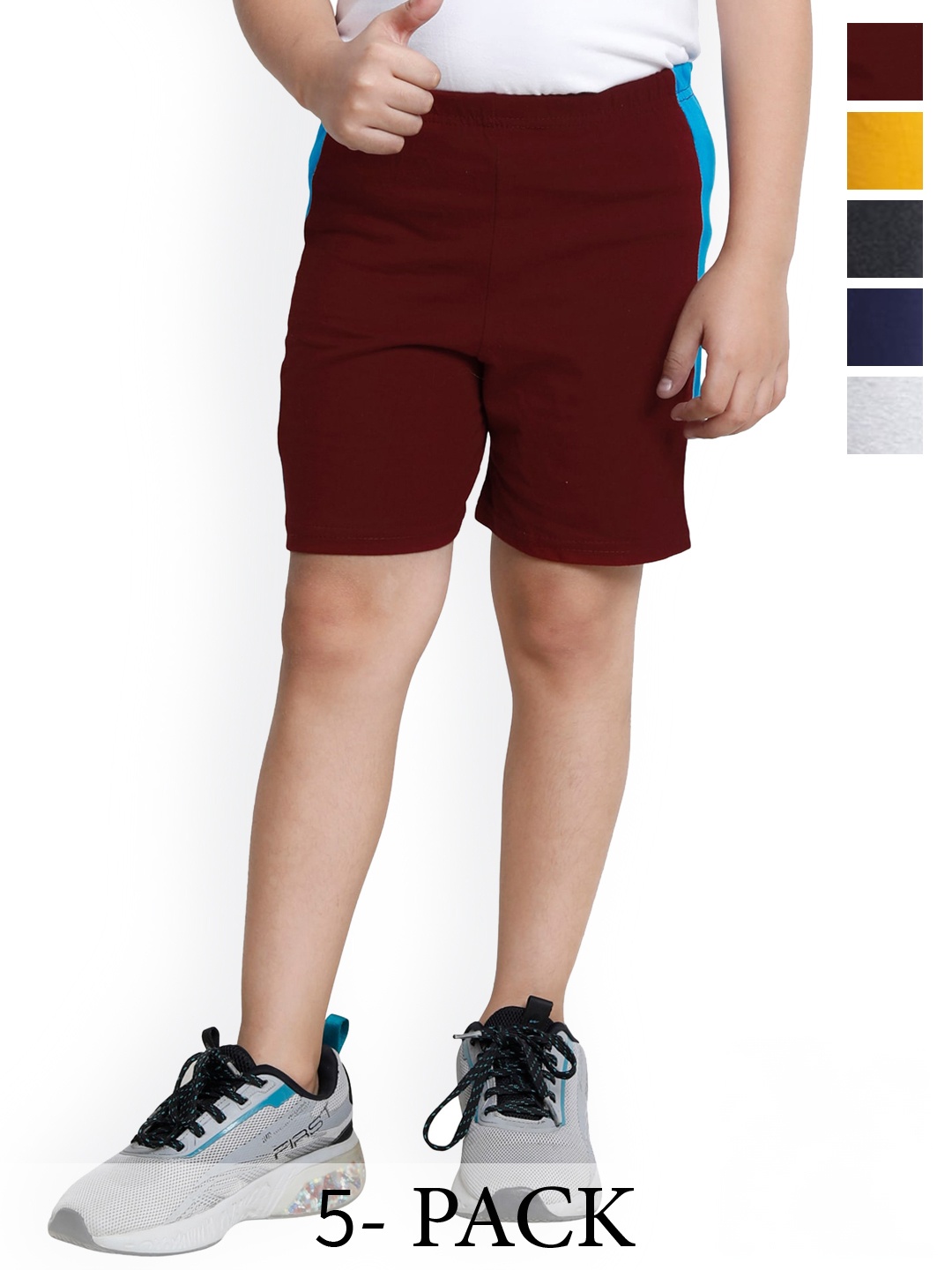 

BAESD Boys Pack Of 5 High-Rise Pure Cotton Shorts, Maroon