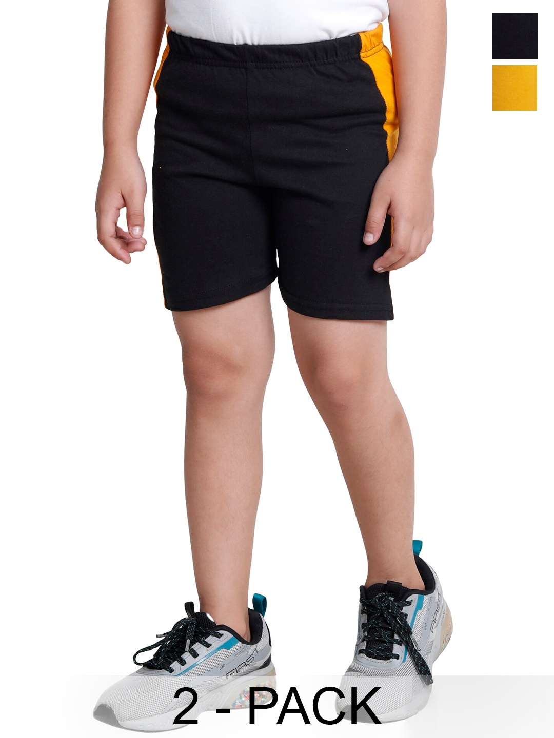 

BAESD Boys Pack Of 2 Colourblocked High Rise Cotton Sports Shorts, Black