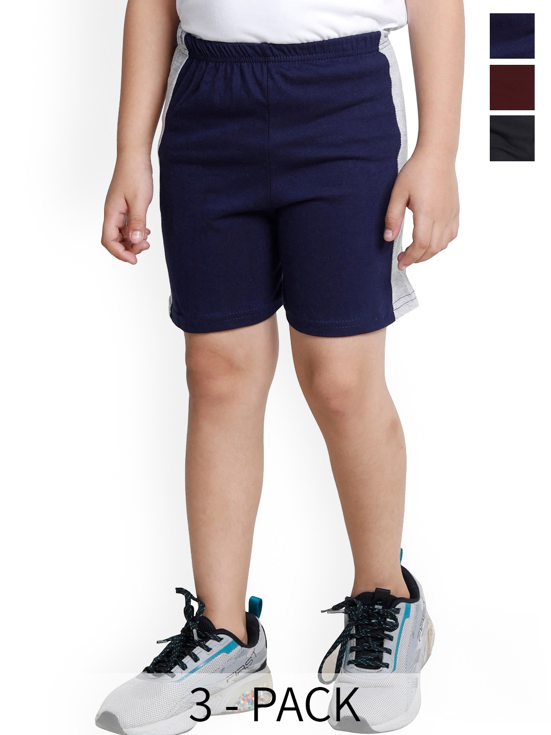 

BAESD Boys Pack Of 3 Striped High-Rise Pure Cotton Shorts, Navy blue