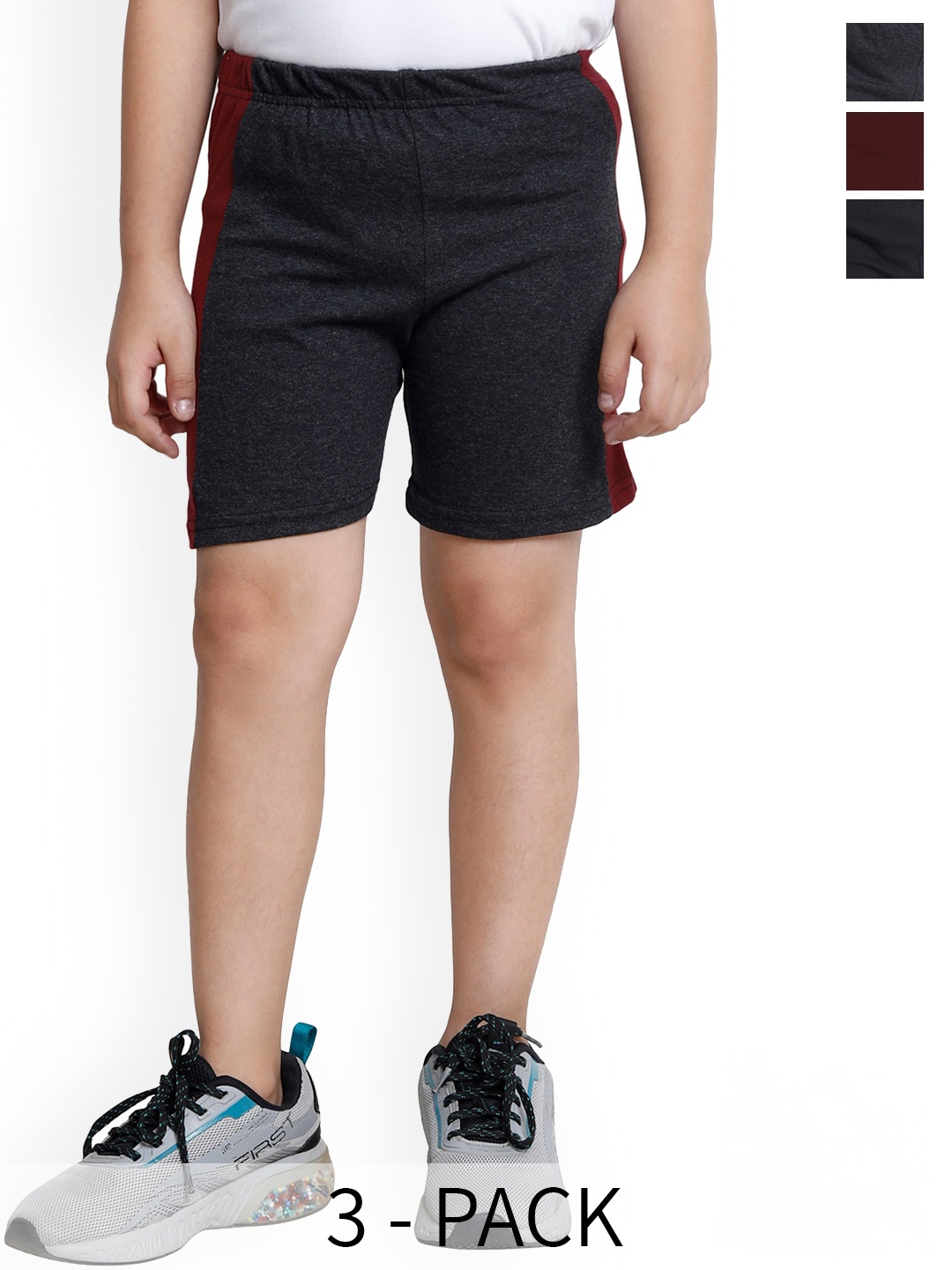 

BAESD Boys Pack of 3 Colourblocked High-Rise Cotton Regular Shorts, Grey