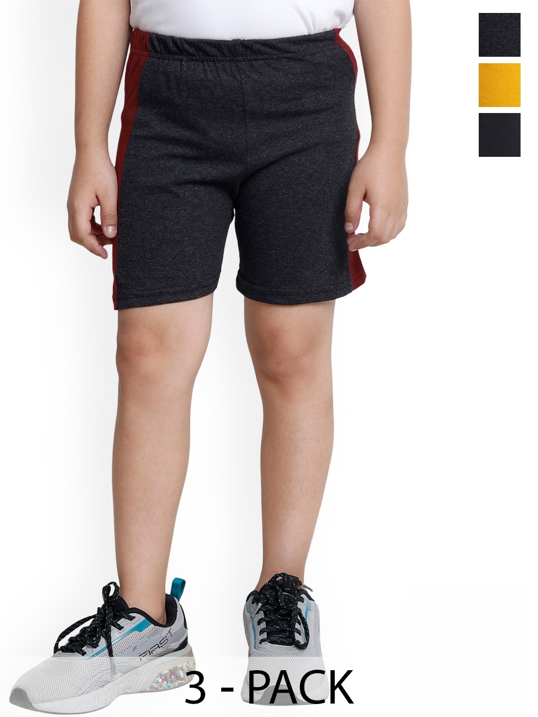 

BAESD Boys Pack of 3 Colourblocked High-Rise Cotton Regular Shorts, Grey