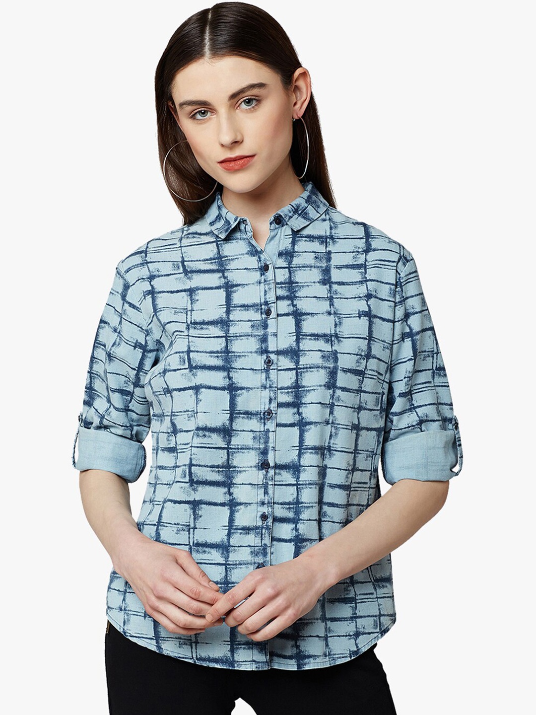 

Crimsoune Club Slim Fit Geometric Printed Pure Cotton Casual Shirt, Blue