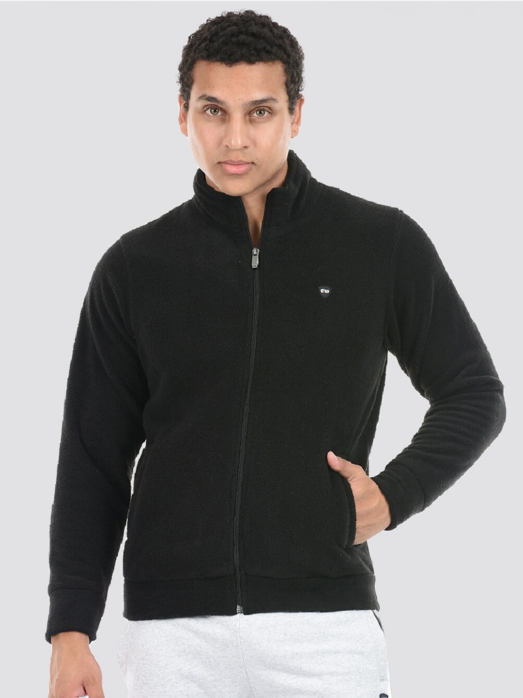 

Cloak & Decker by Monte Carlo Mock Collar Front Open Sweatshirt With Zip Detail, Black