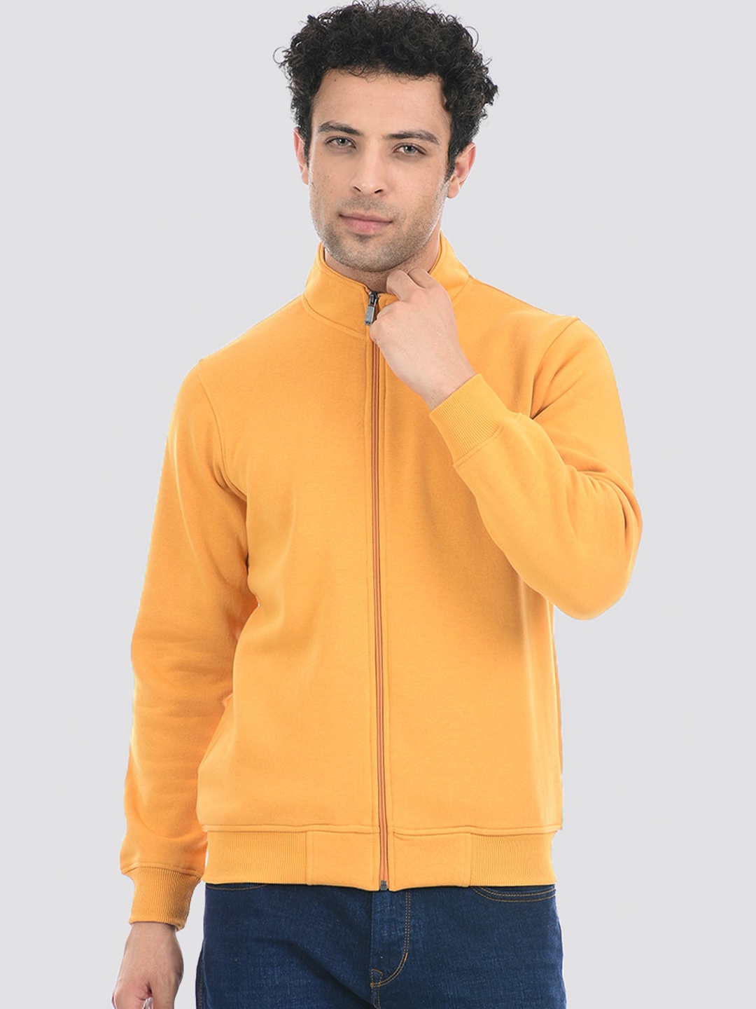 

Cloak & Decker by Monte Carlo Mock Collar Cotton Front Open Sweatshirt With Zip Detail, Yellow