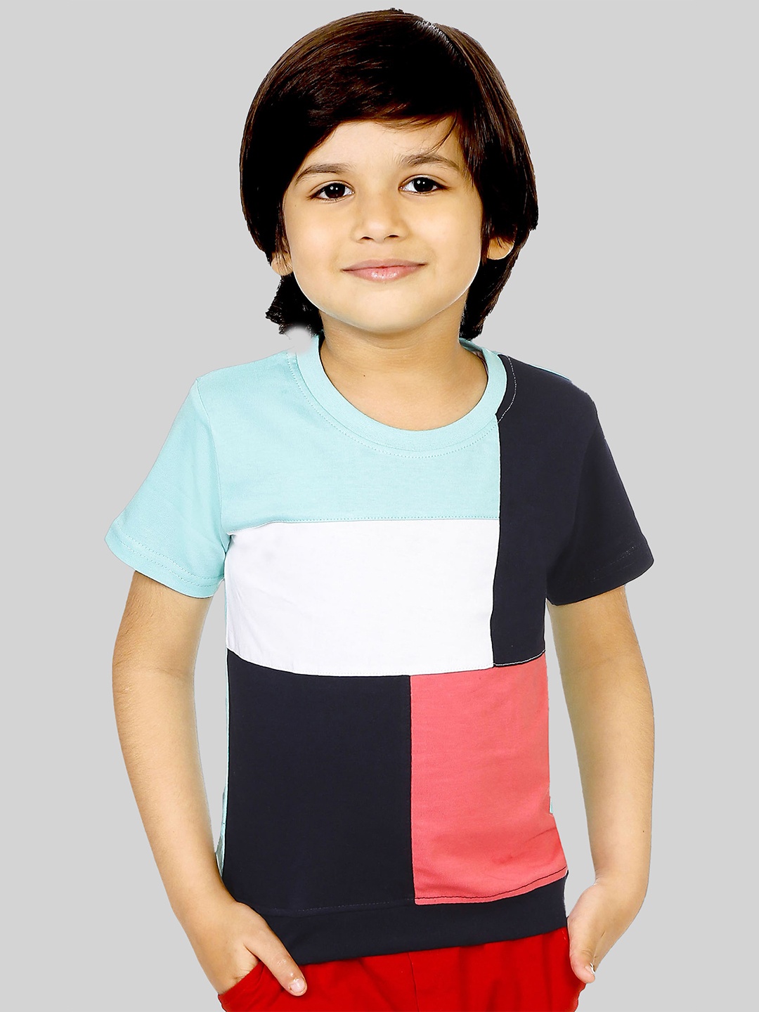 

Mojua Boys Colourblocked Bio Finish T-shirt, Turquoise blue