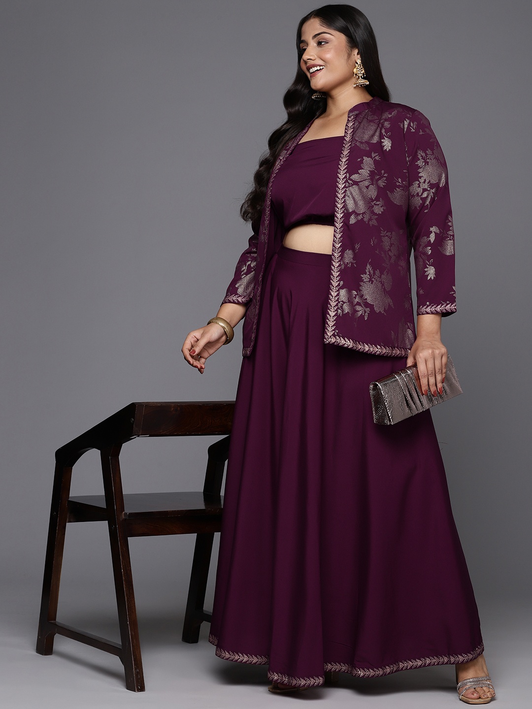 

A PLUS BY AHALYAA Plus Size Ethnic Co-ords, Burgundy