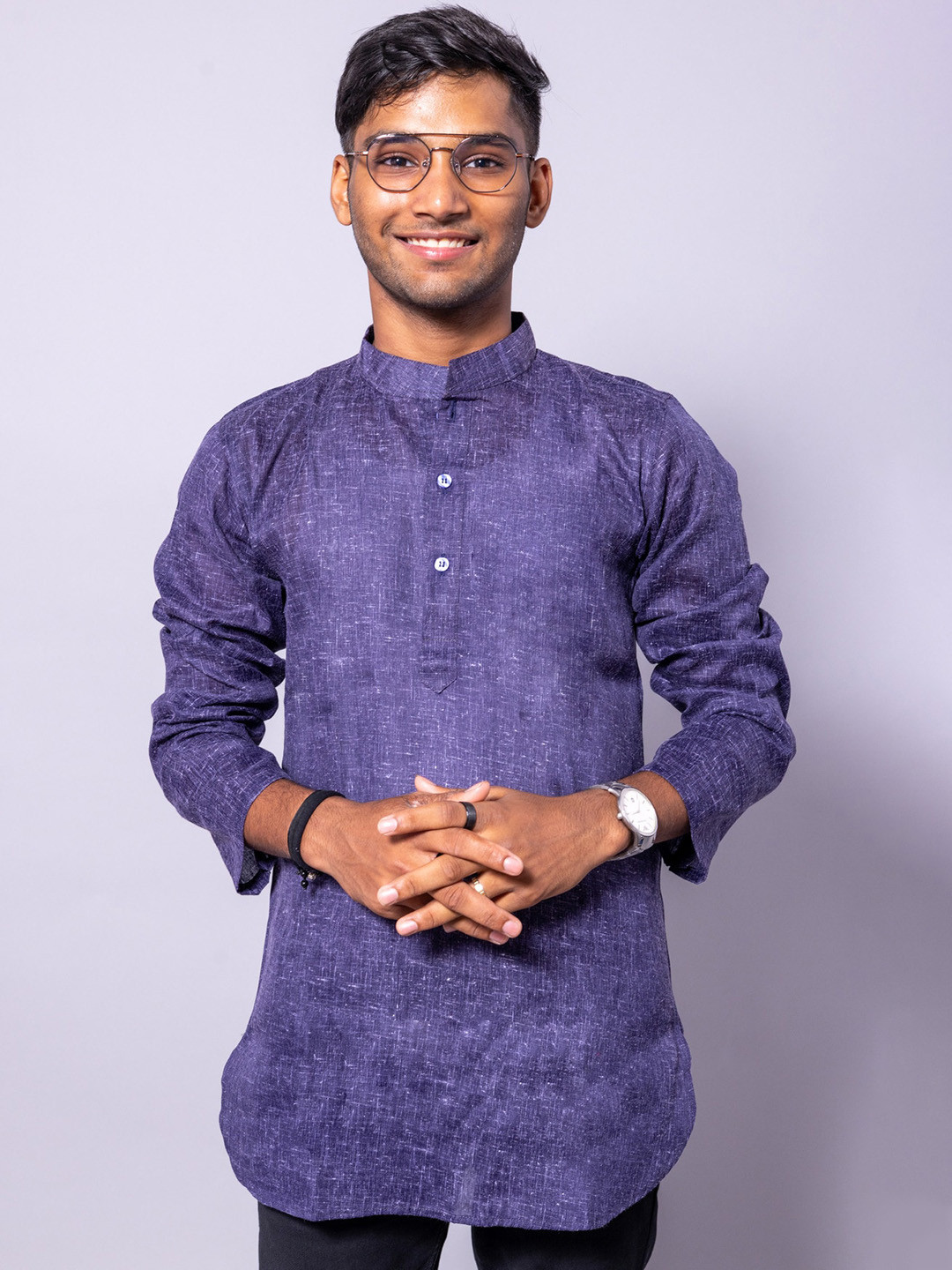 

BAESD Mandarin Collar Long Sleeves Pure Cotton Kurta, Violet