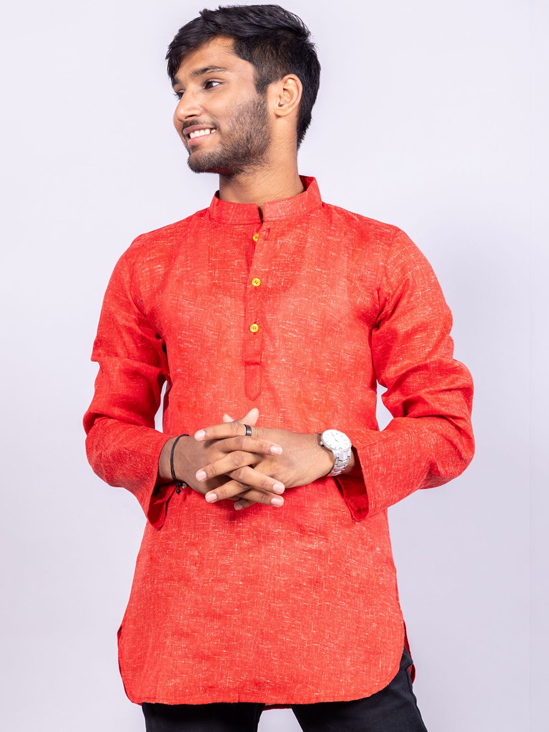 

BAESD Mandarin Collar Long Sleeves Pure Cotton Kurta, Red