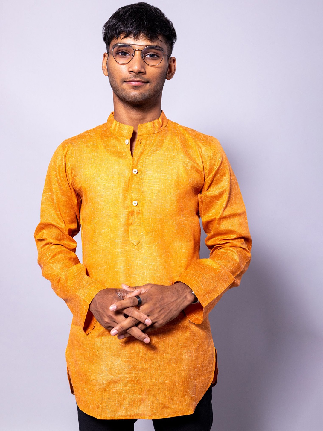 

BAESD Mandarin Collar Long Sleeves Pure Cotton Kurta, Orange