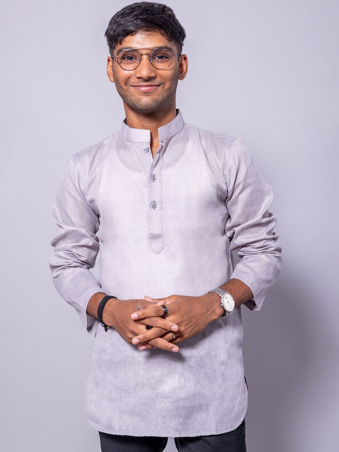 

BAESD Mandarin Collar Long Sleeves Pure Cotton Kurta, Lavender