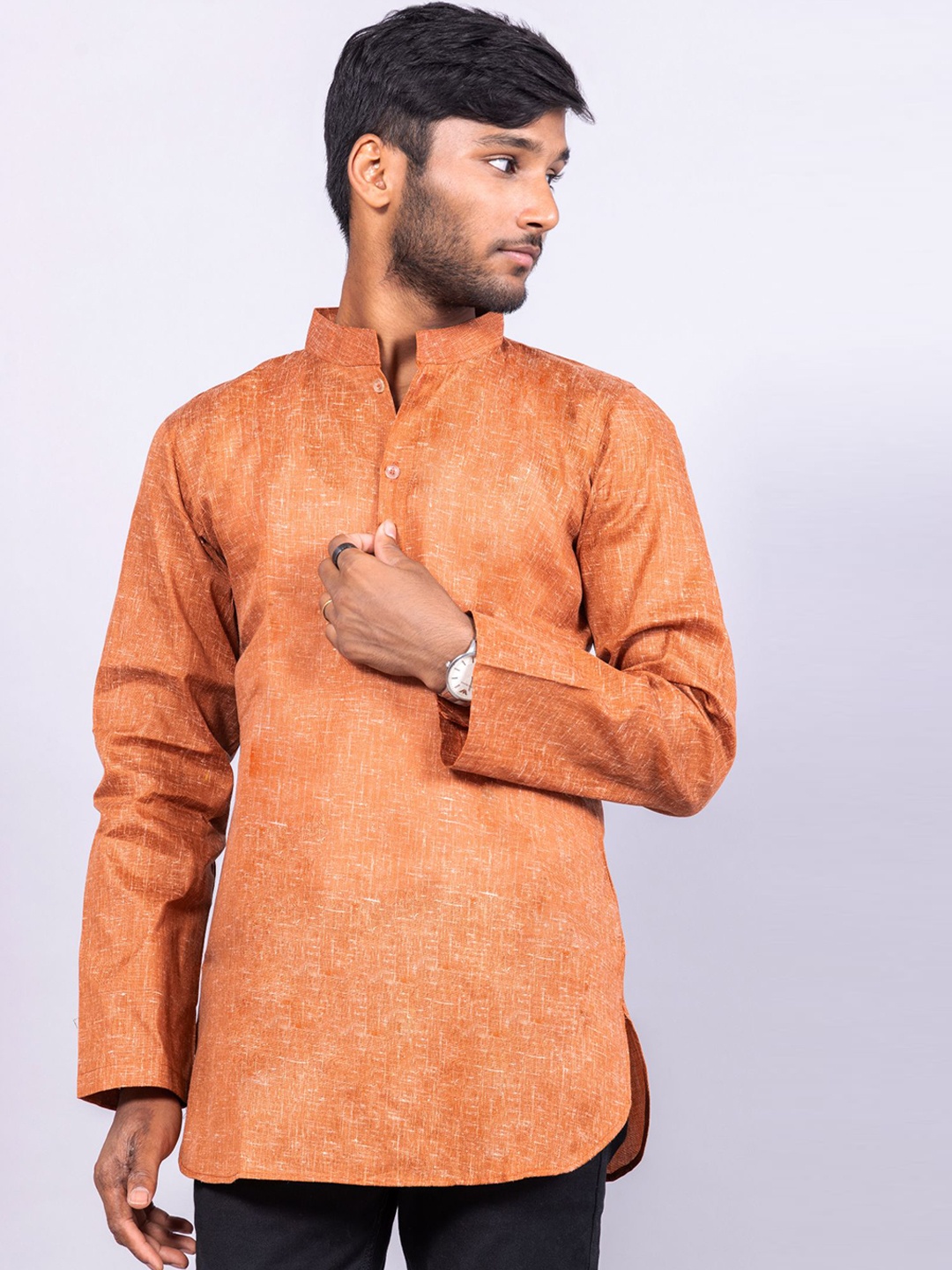 

BAESD Mandarin Collar Long Sleeves Pure Cotton Kurta, Rust