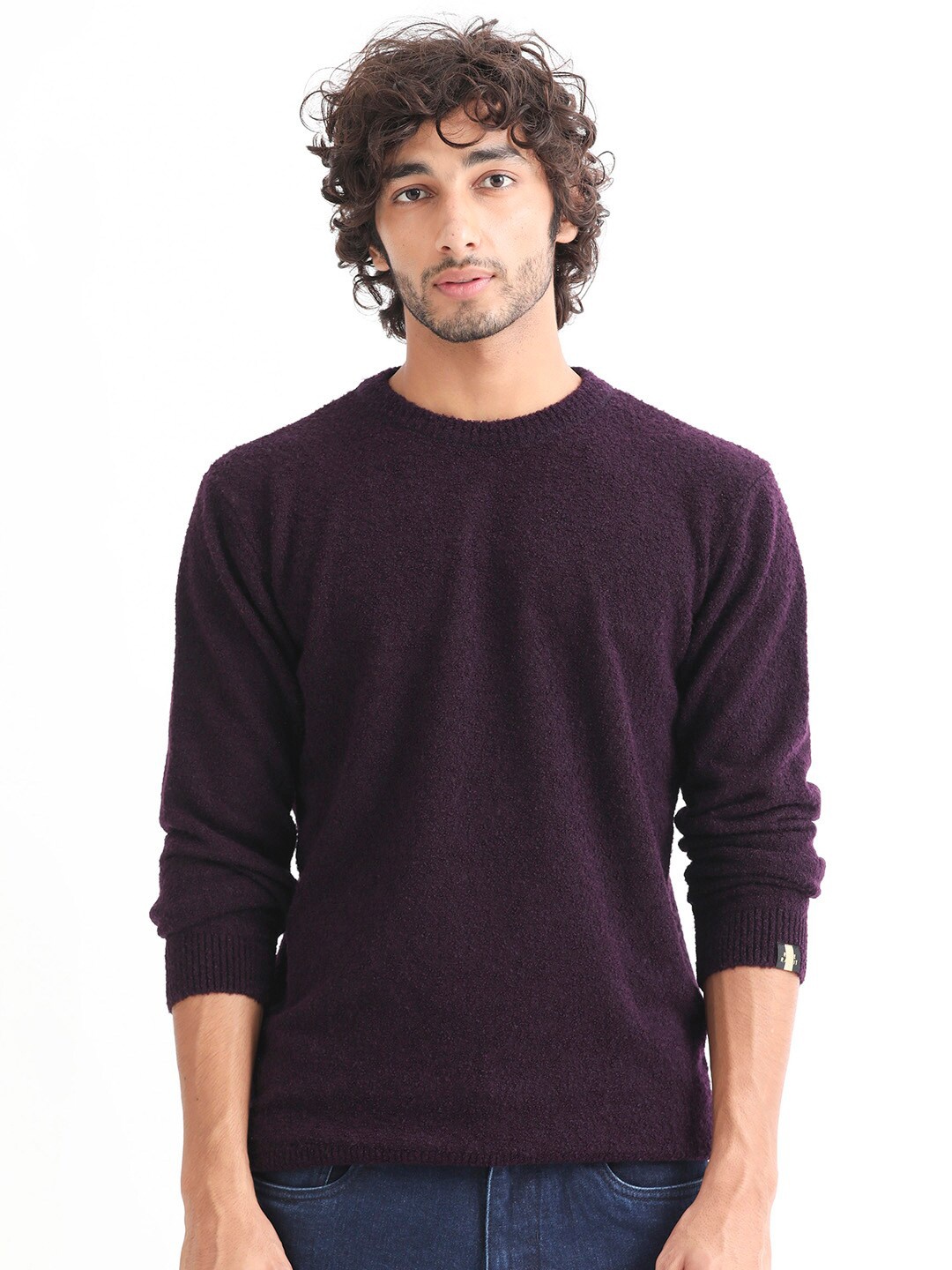 

RARE RABBIT Men Bocle Crew Neck Sweater, Purple