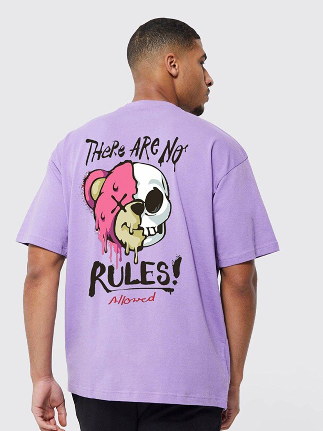 

Imsa Moda Typography Printed Drop-Shoulder Sleeves Cotton Oversized T-shirt, Lavender