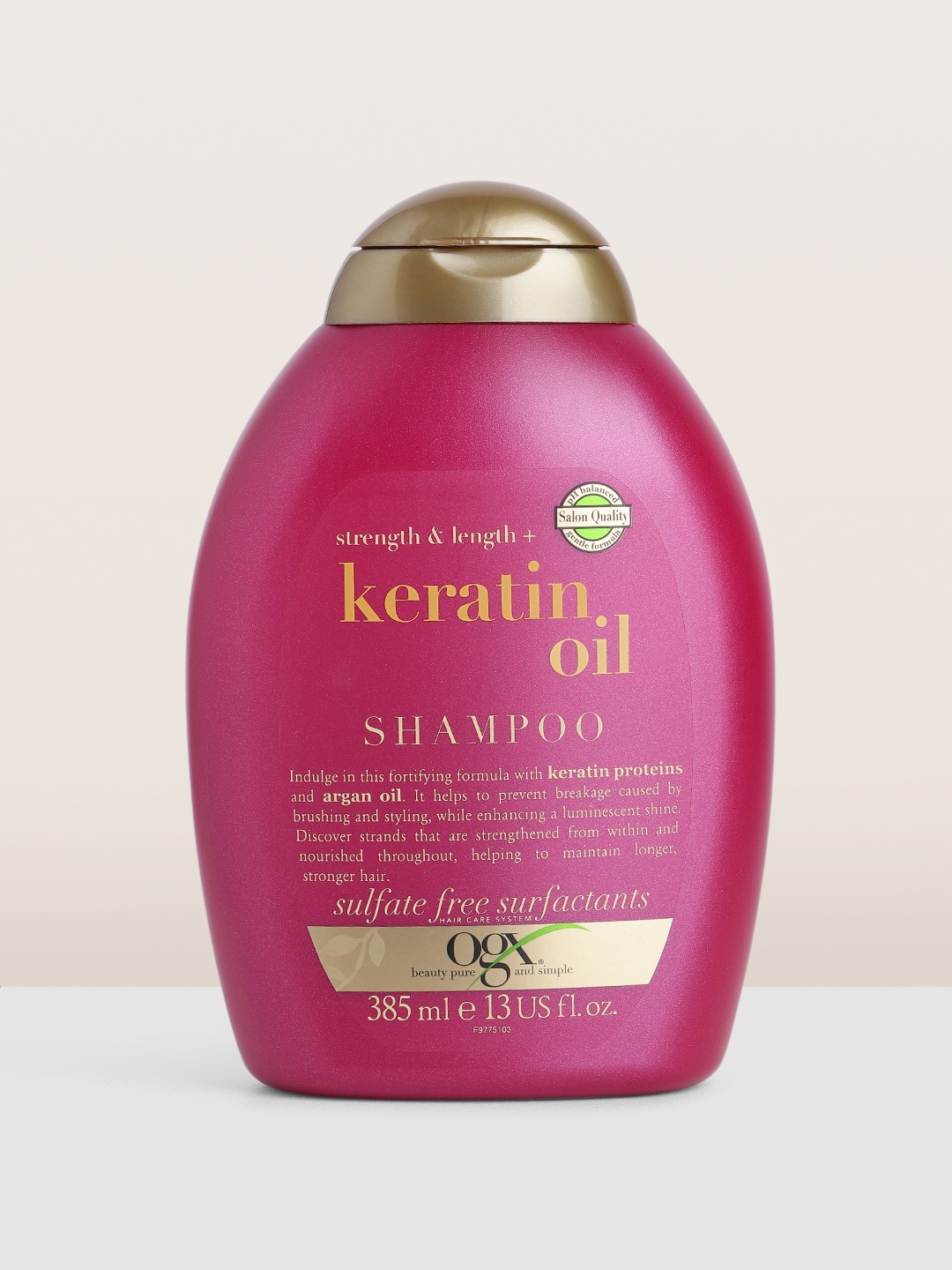 

OGX Strength & Length + Keratin Oil Fortifying Anti-Frizz Shampoo for Damaged Hair - 385ml, Magenta