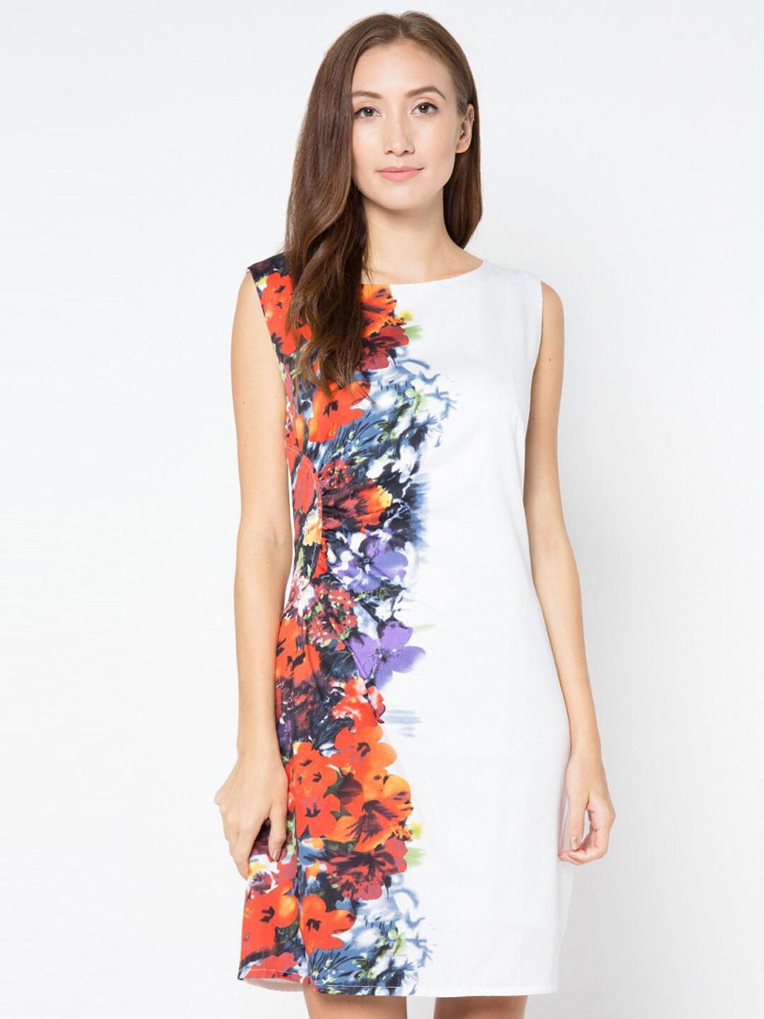 

Chanira La Parezza Floral Printed Off Shoulder Sheath Dress, White