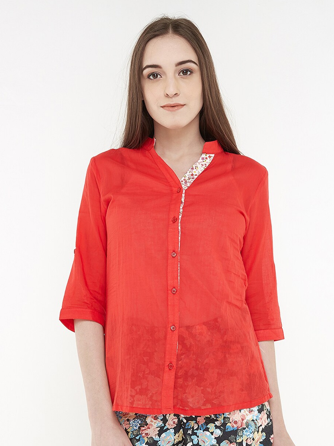 

Chanira La Parezza Mandarin Collar Shirt Style Top, Red