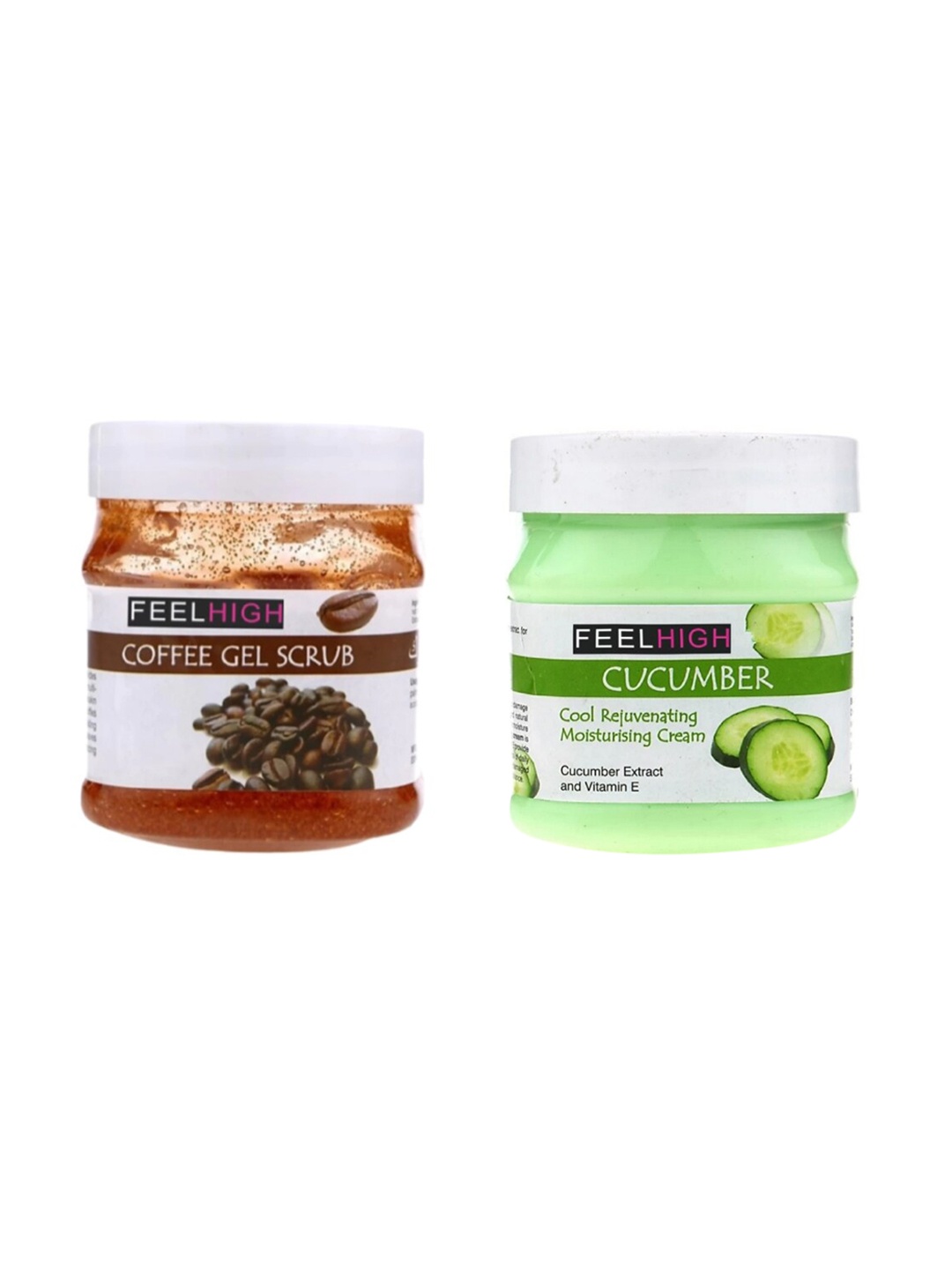 

FEELHIGH Set Of 2 Coffee Gel Scrub & Cucumber Cream 500ml Each, Green