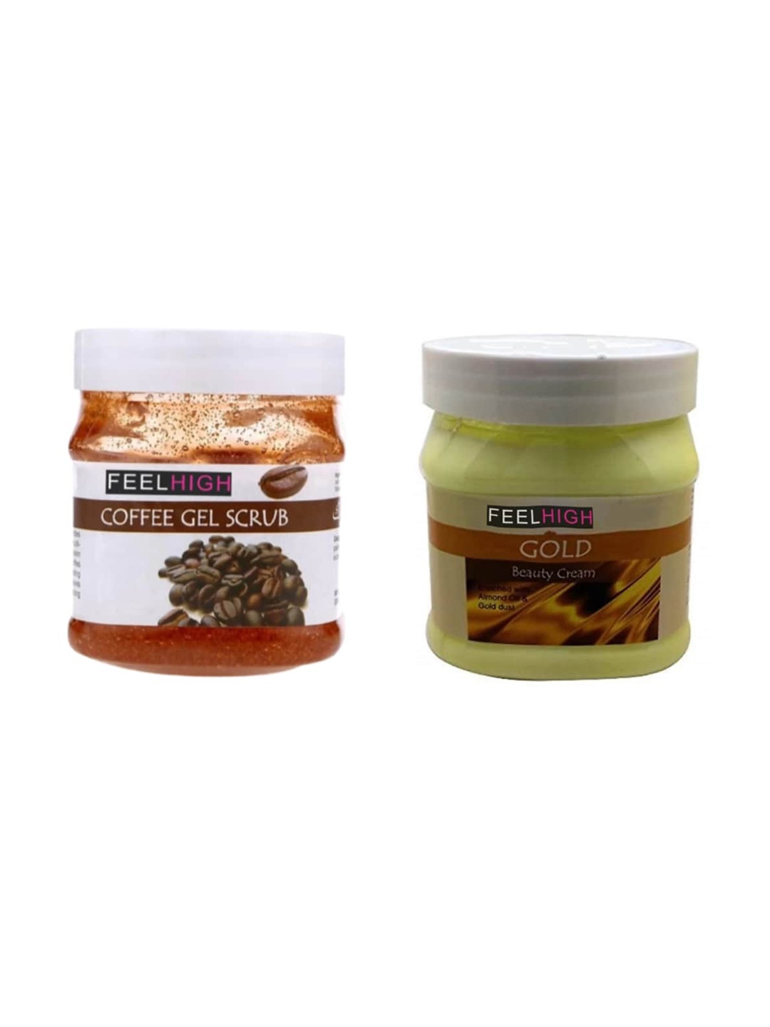

FEELHIGH Set Of 2 Coffee Gel Scrub & Gold Cream 500ml Each, Yellow