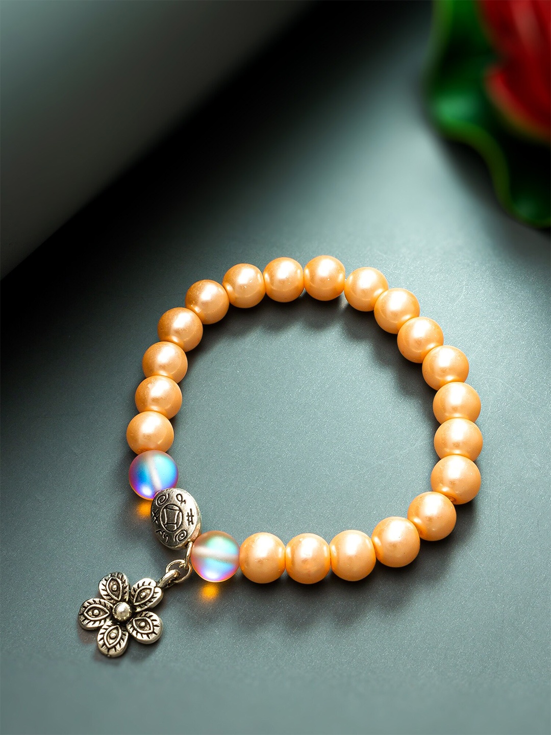 

aadita Beaded Elasticated Bracelet, Peach
