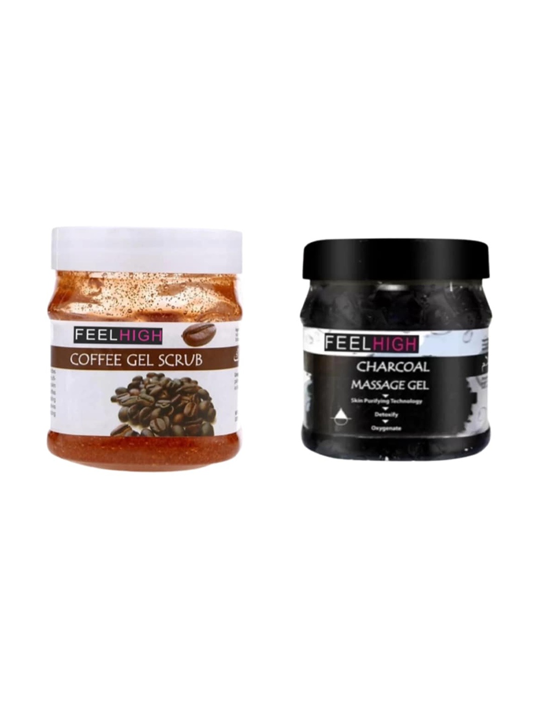 

FEELHIGH Set Of 2 Coffee Gel Scrub & Charcoal Gel 500ml Each, Black
