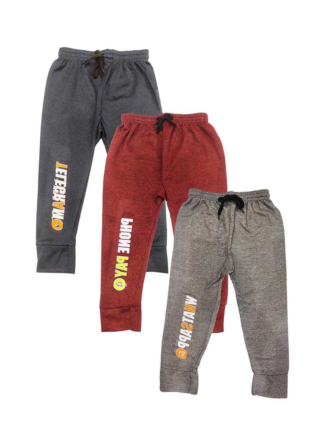 

KIFAYATI BAZAR Kids Pack Of 3 Printed Relaxed-Fit Pure Cotton Joggers, Red