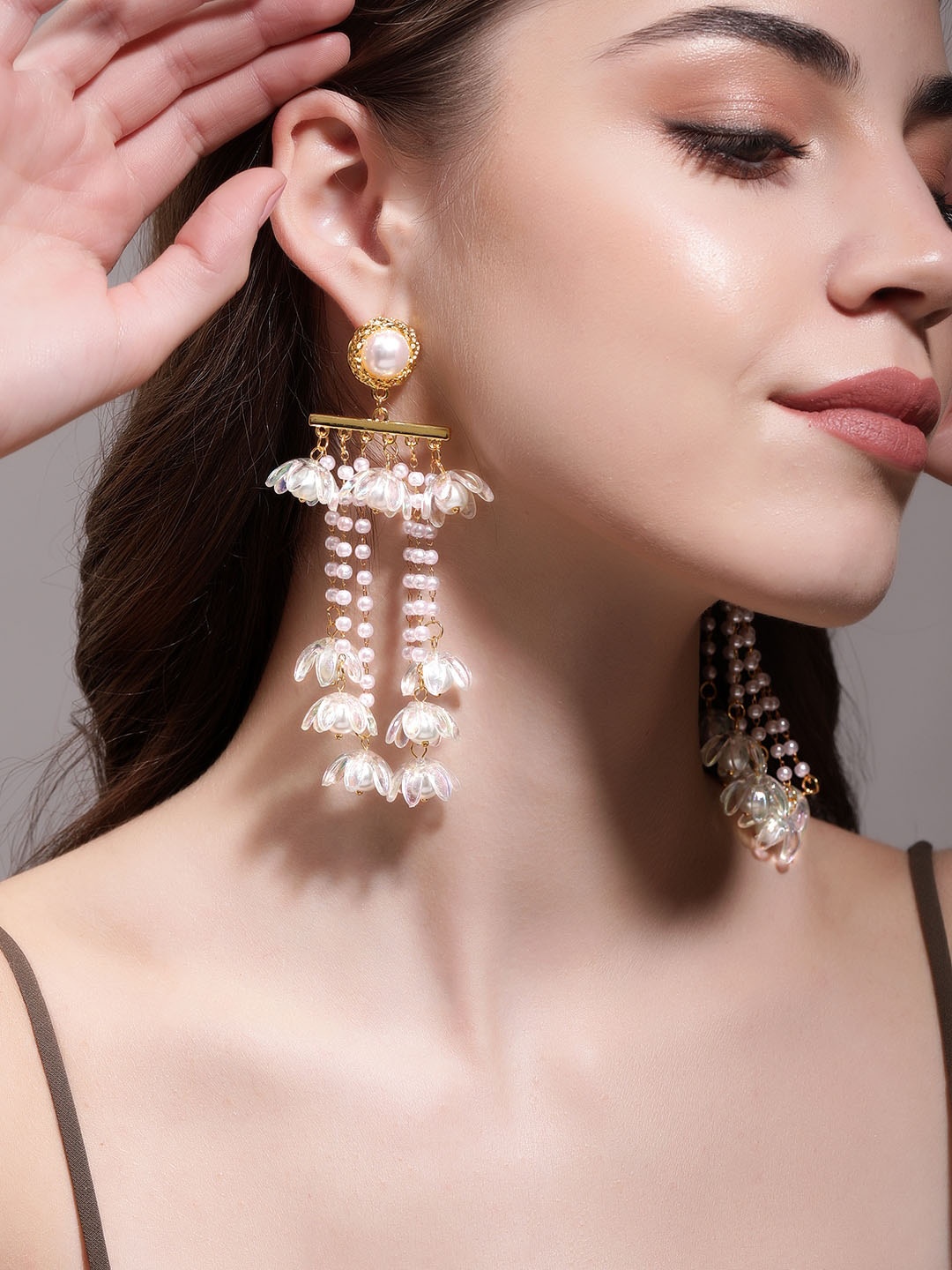 

Rubans Voguish Floral Drop Earrings, Gold