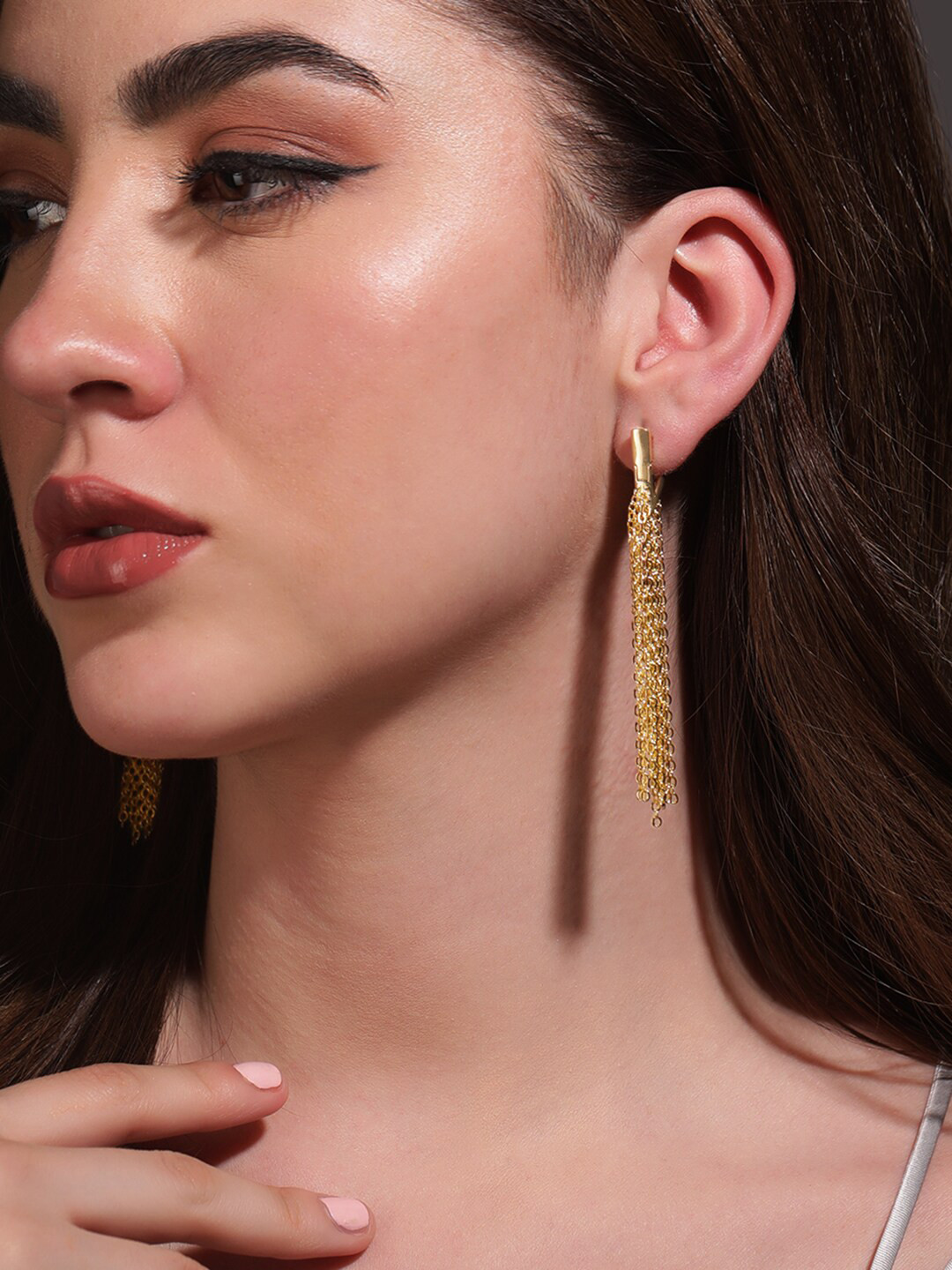

Rubans Voguish 22K Gold Stainless Steel Tarnish-Free Waterproof Tassel Fringe Earring