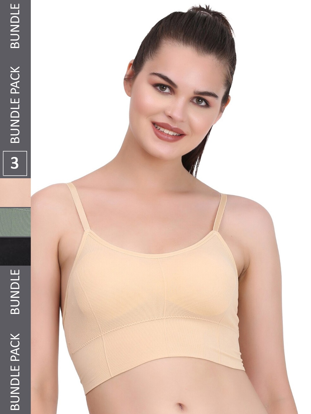 

MYSHA Pack Of 3 Full Coverage Lightly Padded Seamless Workout Bra With All Day Comfort, Beige