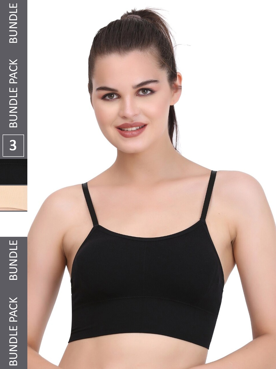 

MYSHA Pack Of 3 Full Coverage Lightly Padded Seamless Workout Bra With All Day Comfort, Black