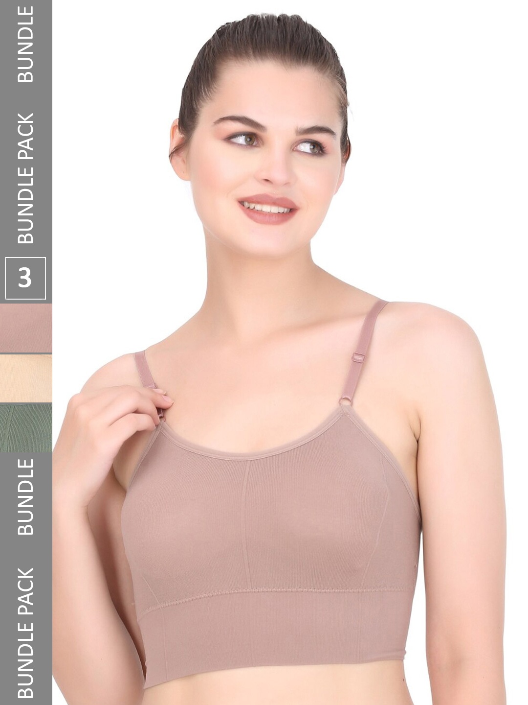 

MYSHA Pack Of 3 Full Coverage Lightly Padded Non Wired Sports Bra With All Day Comfort, Beige