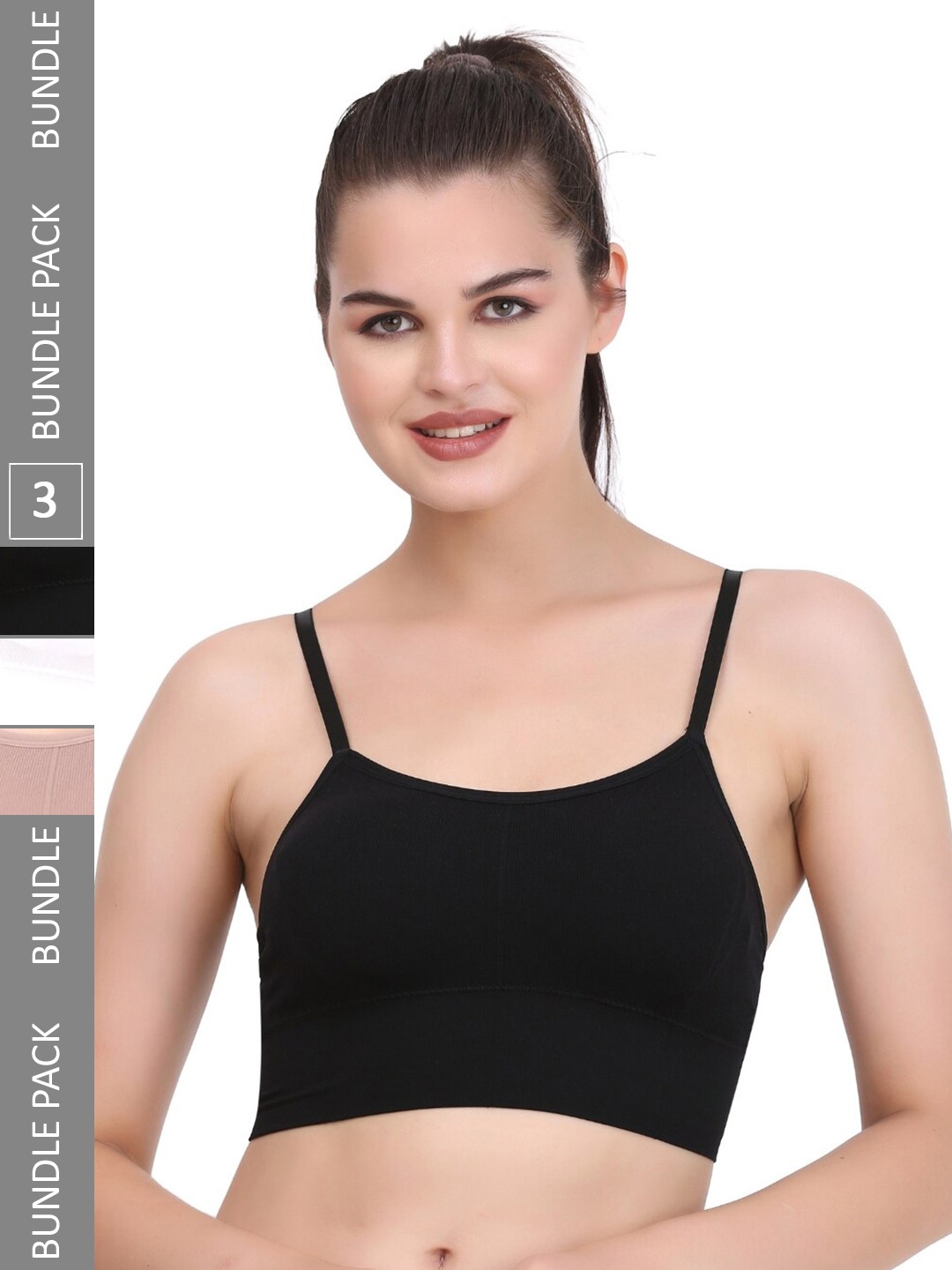 

MYSHA Pack Of 3 Full Coverage Lightly Padded Seamless Workout Bra With All Day Comfort, Black
