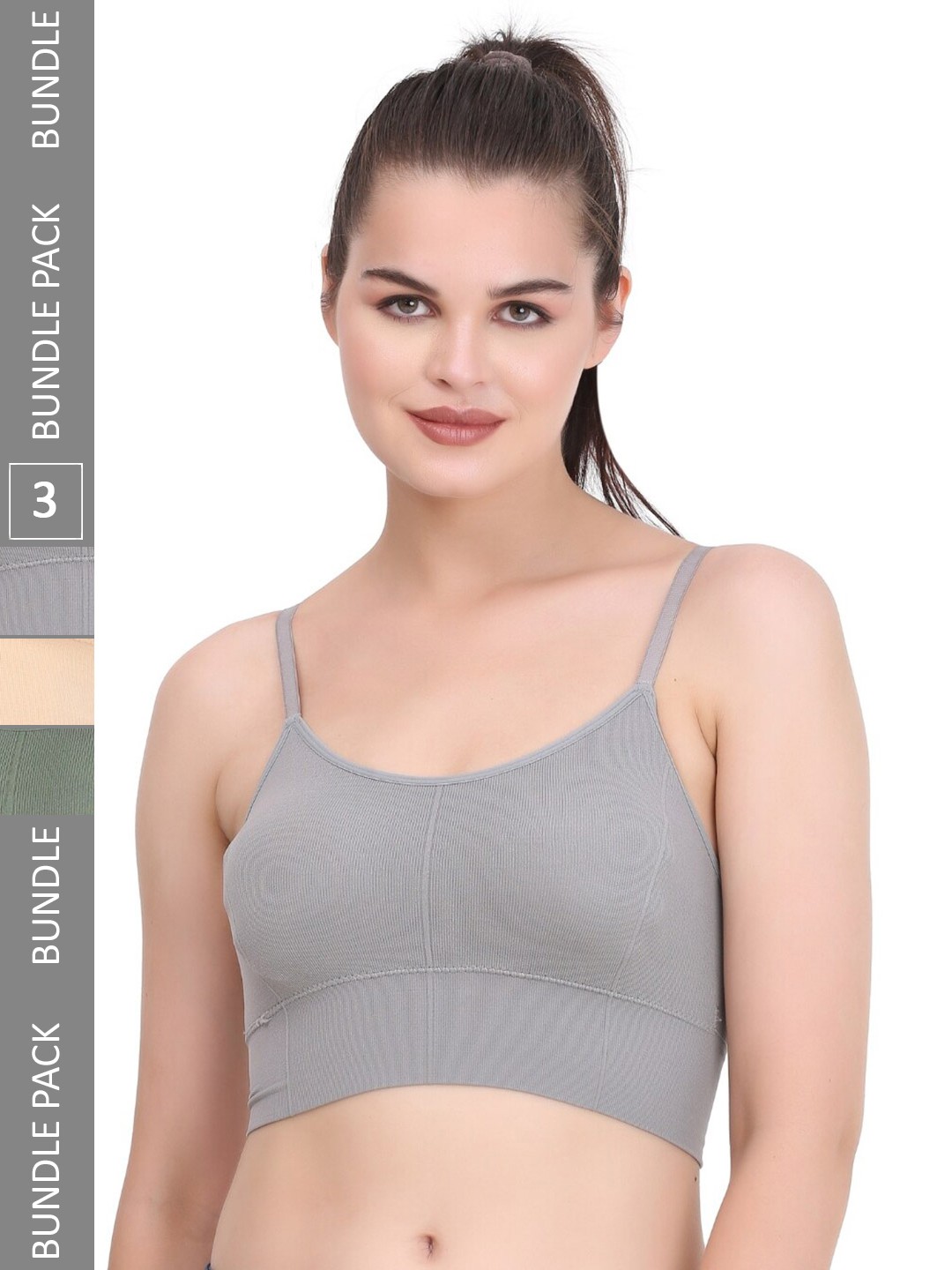 

MYSHA Pack Of 3 Full Coverage Lightly Padded Seamless Workout Bra With All Day Comfort, Grey