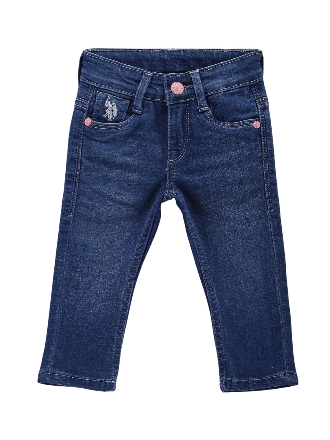 

U.S. Polo Assn. Kids Girls Slim Fit Light Fade Clean Look Whiskers Stretchable Jeans, Blue