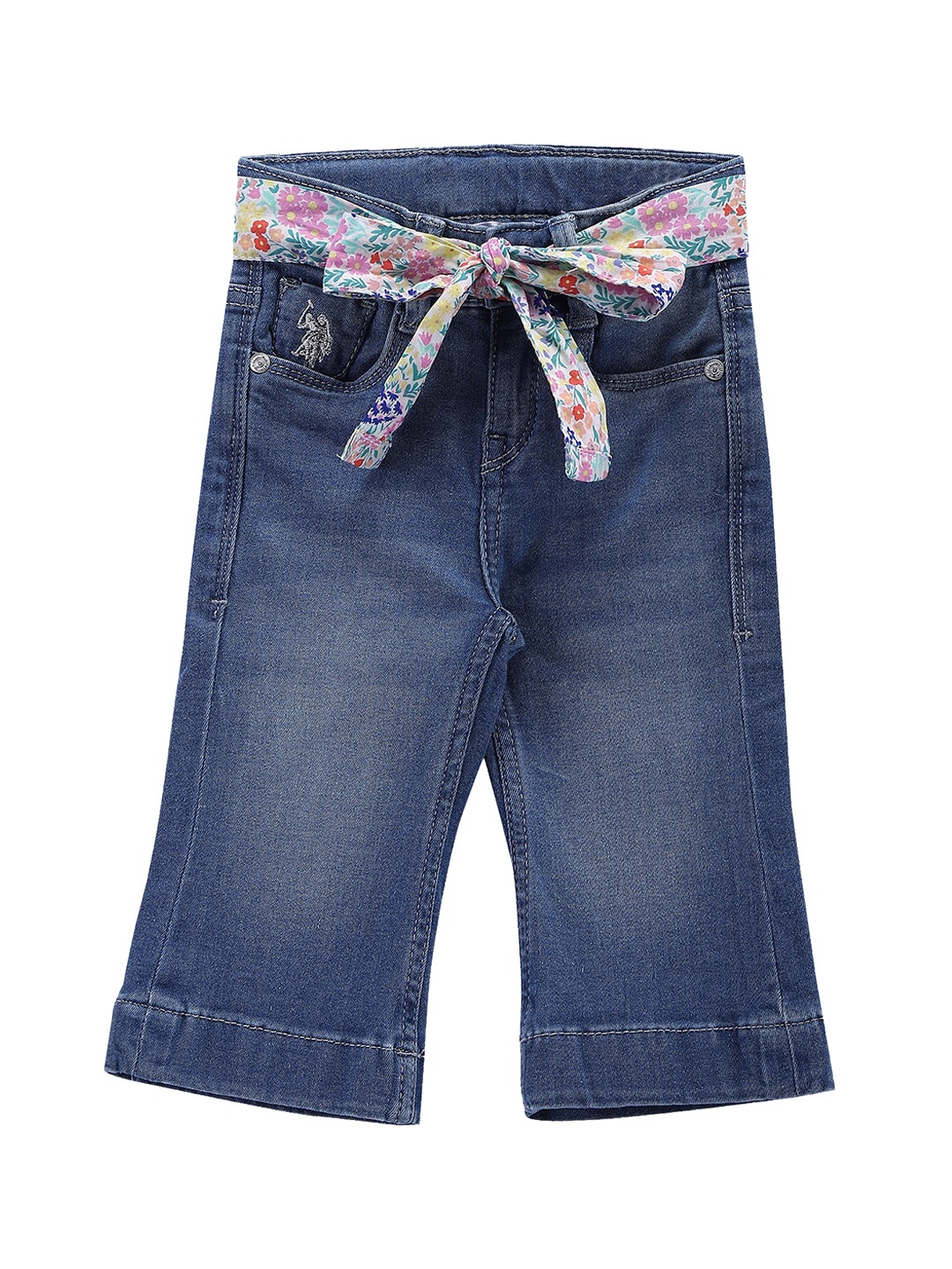 

U.S. Polo Assn. Kids Girls Bootcut Whiskers & Chevrons Stretchable Cropped Jeans, Blue