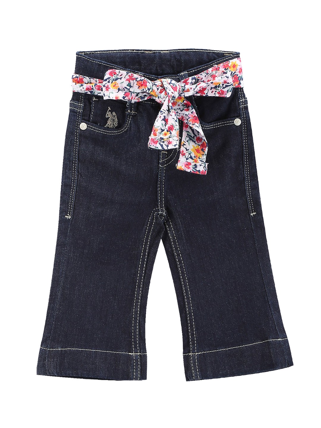 

U.S. Polo Assn. Kids Girls Bootcut Mid-Rise Low Distress Stretchable Jeans, Blue