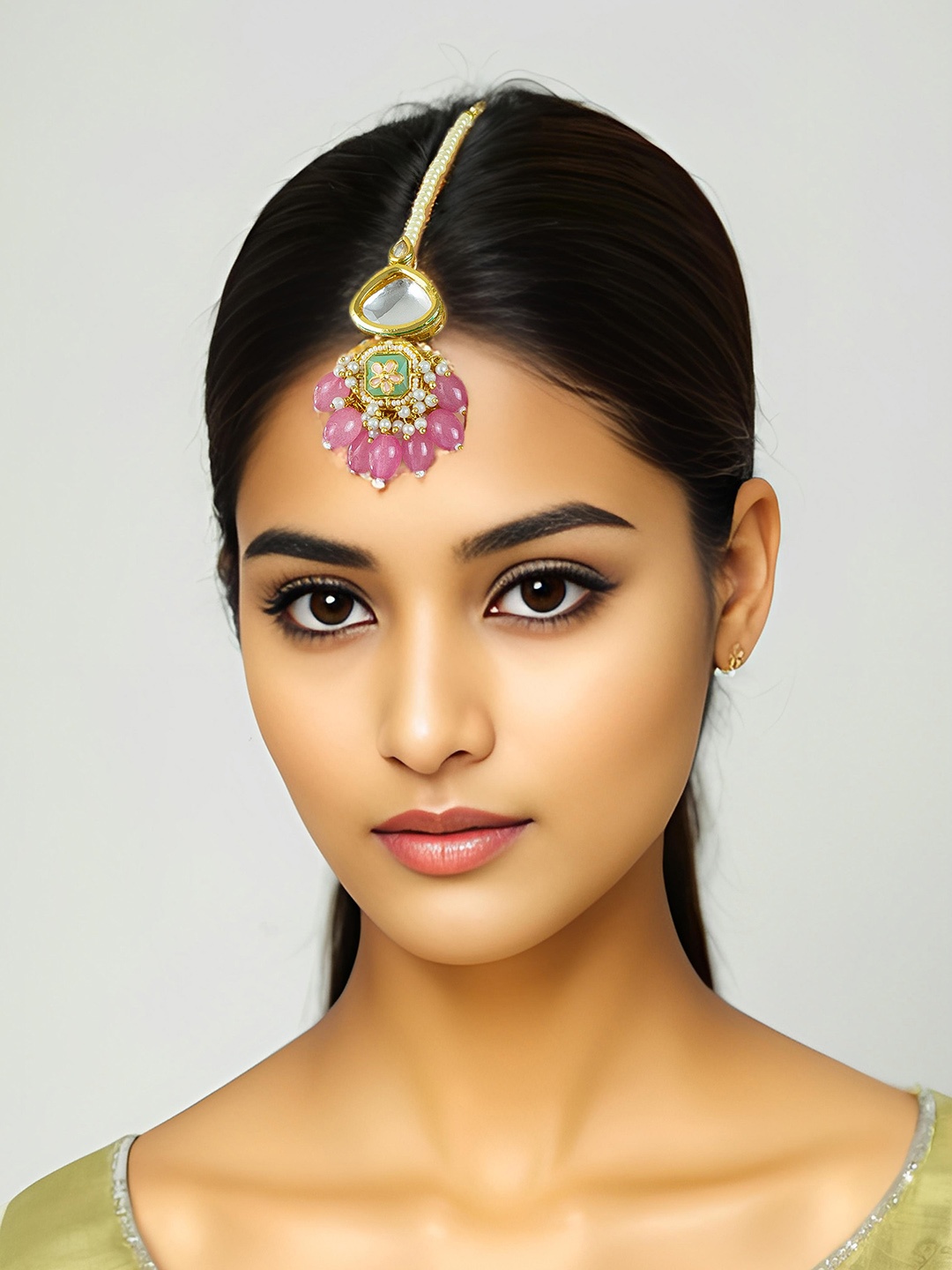 aadita Kundan Studded & Pearls Beaded Maang Tikka, Gold