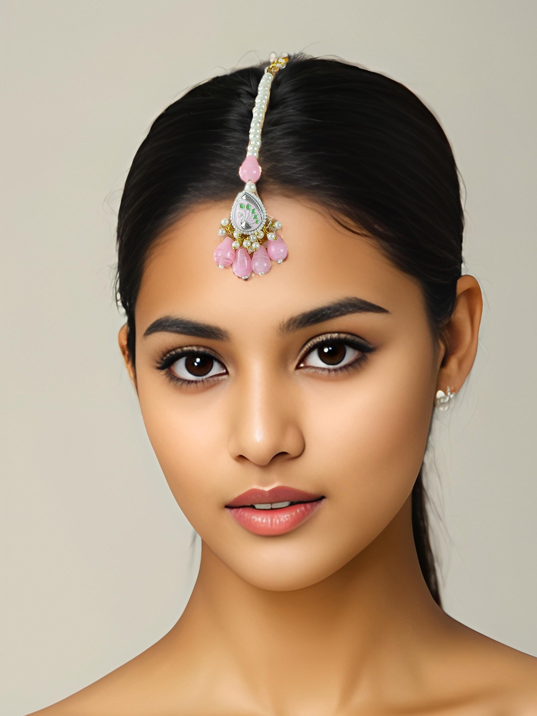 

aadita Kundan Studded & Pearls Beaded Maang Tikka, Gold