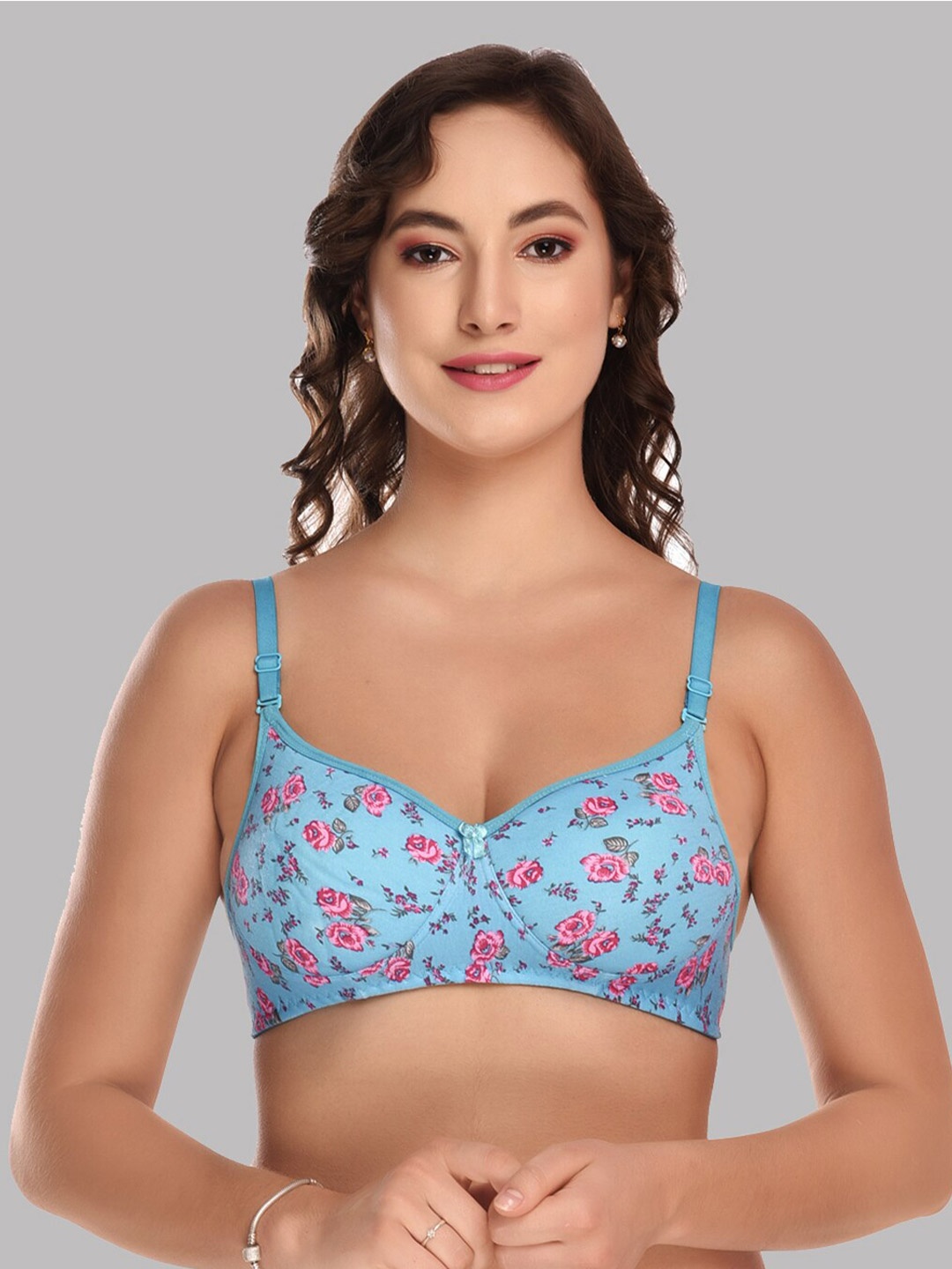 

ESOROUCHA Floral Lightly Padded Full Coverage All Day Comfort T-Shirt Bra, Blue