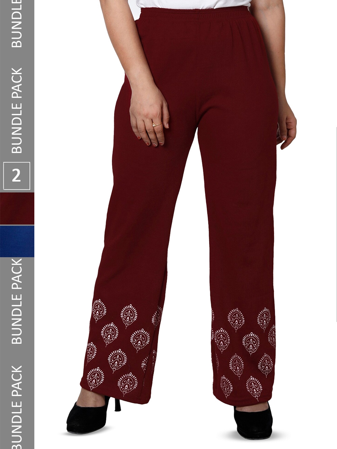 

BAESD Pack Of 2 Floral Hem Design Knitted Palazzos, Maroon