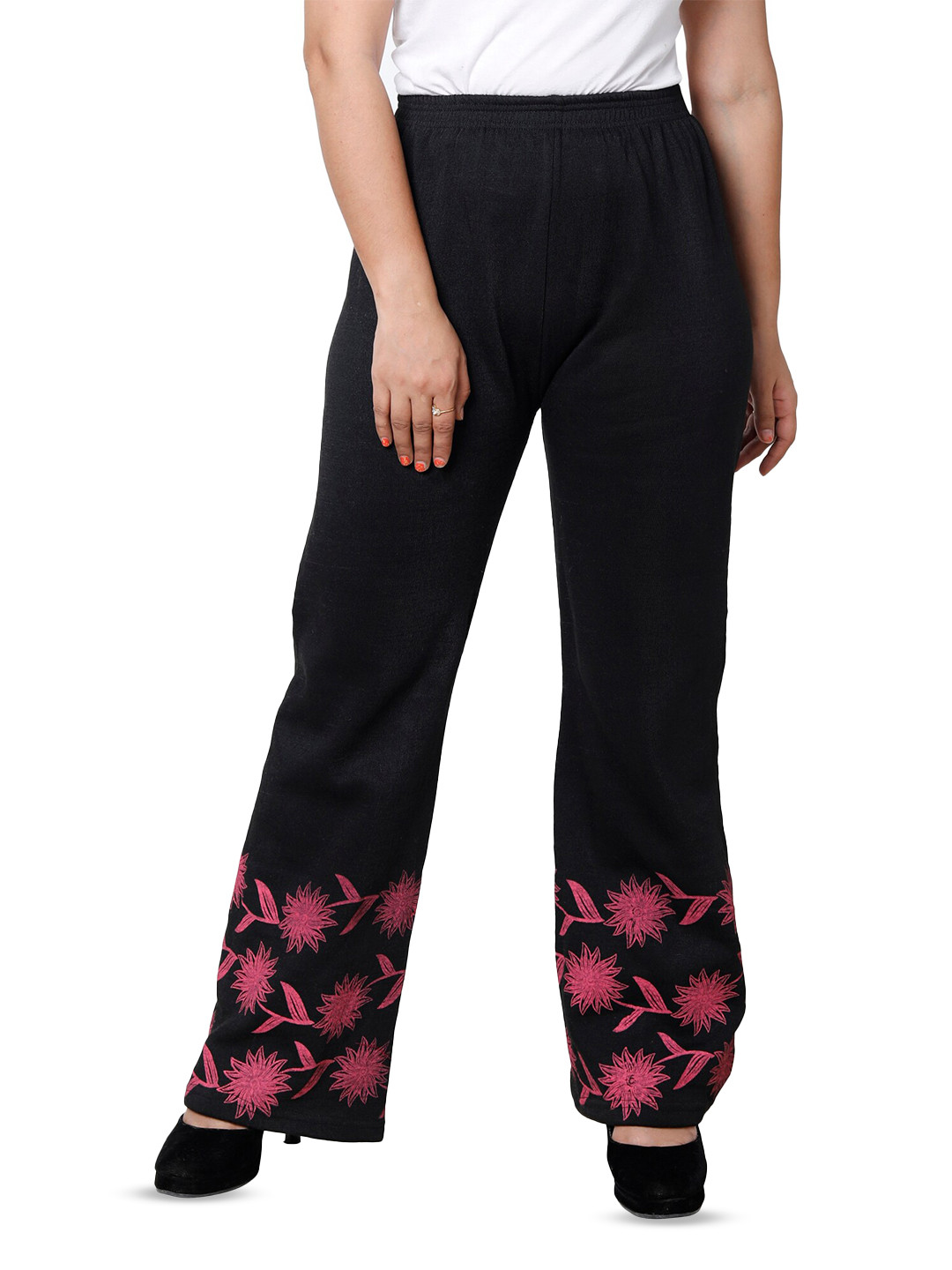 

BAESD Floral Hem Design Knitted Palazzos, Black