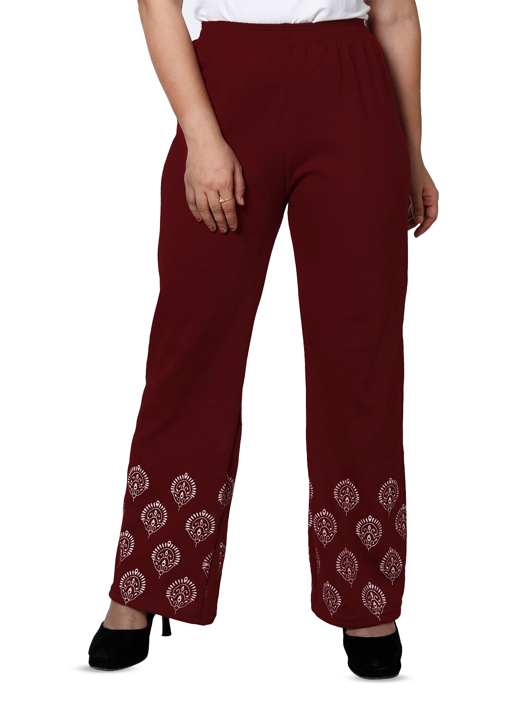 

BAESD Floral Hem Design Knitted Palazzos, Maroon