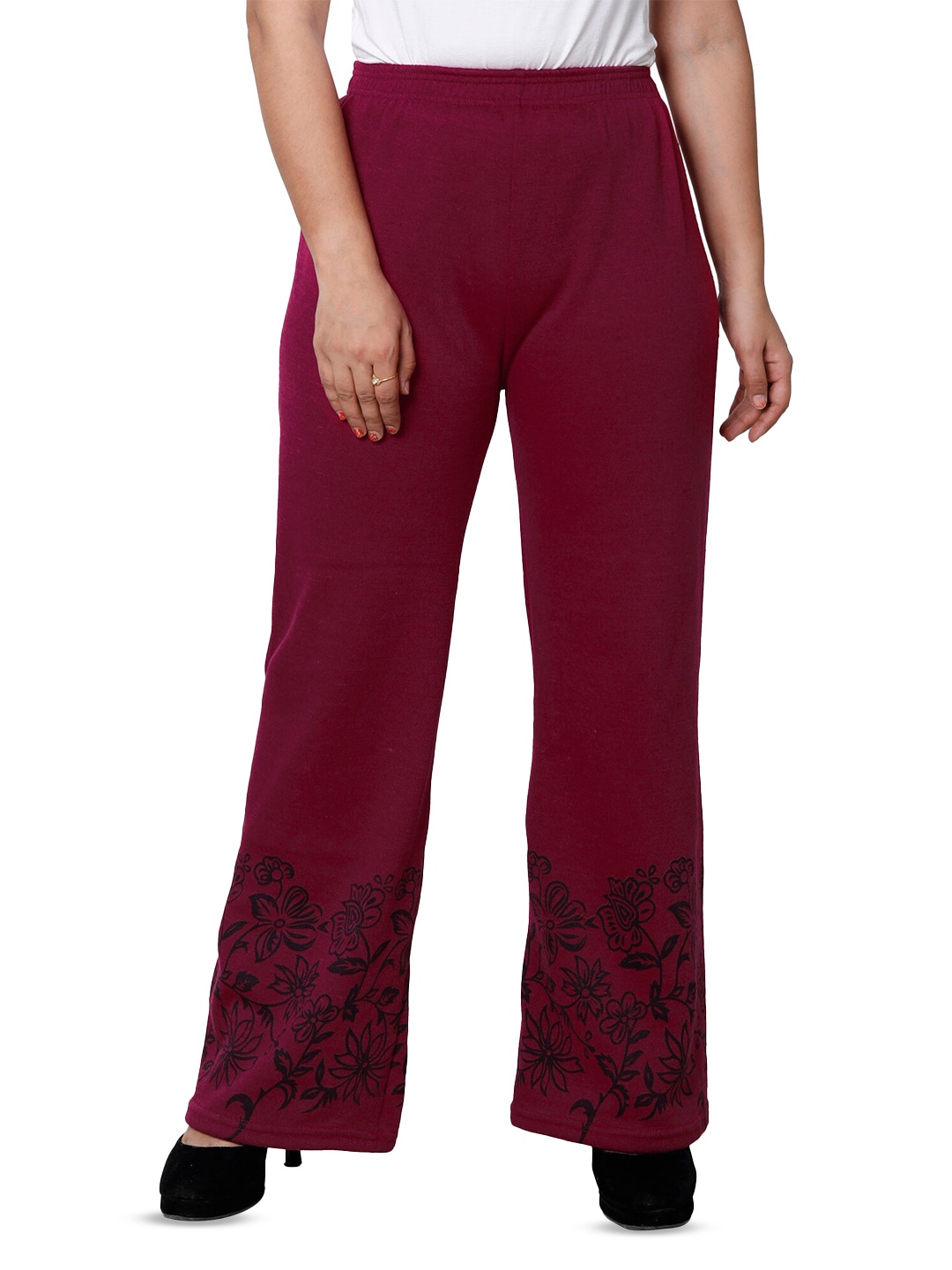 

BAESD Straight Fit Floral Hem Design Palazzos, Maroon