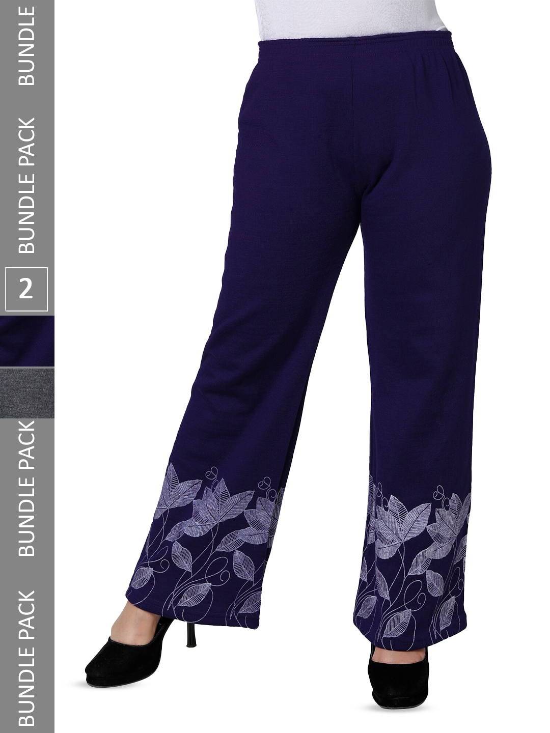

BAESD Pack Of 2 Floral Hem Design Knitted Palazzos, Navy blue