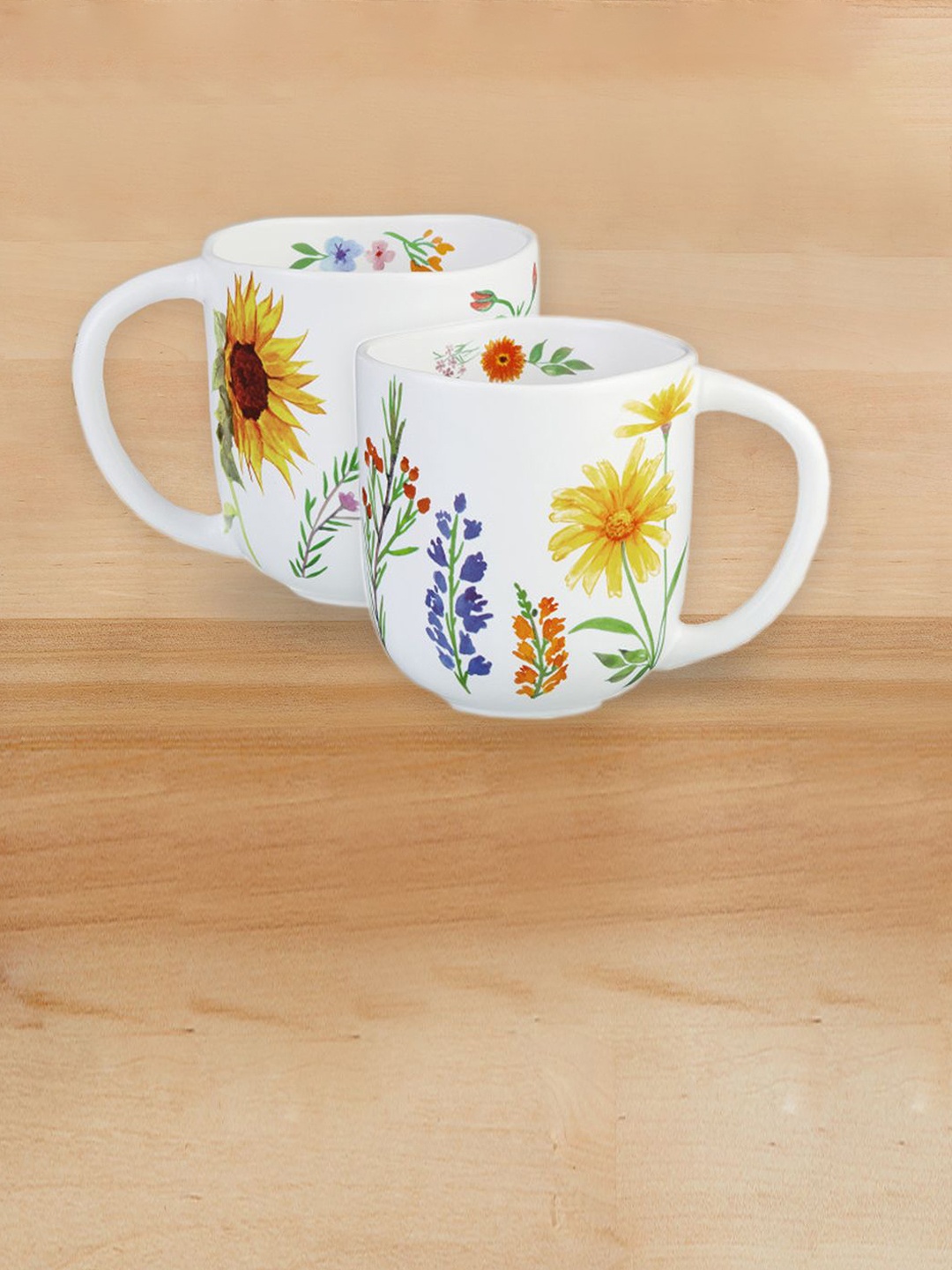 

Rosanna White & Yellow Set of 2 Floral Printed Glossy Mugs