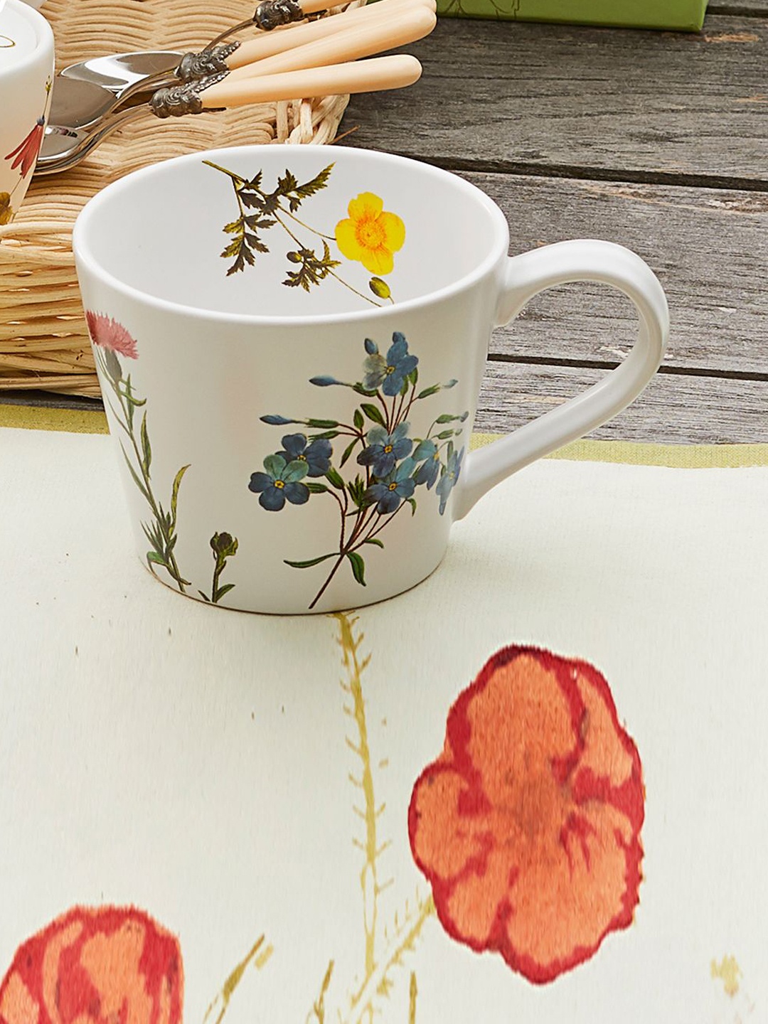 

Rosanna White & Green Floral Printed Ceramic Dishwasher & Microwave Safe Matte Mug 414 ml