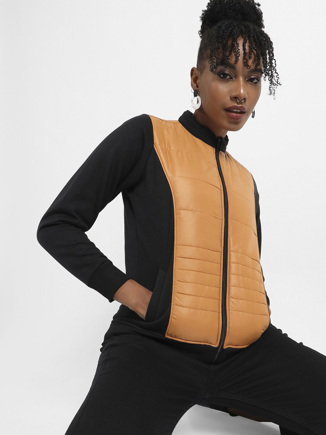 

Campus Sutra Striped Windcheater Bomber Jacket, Black