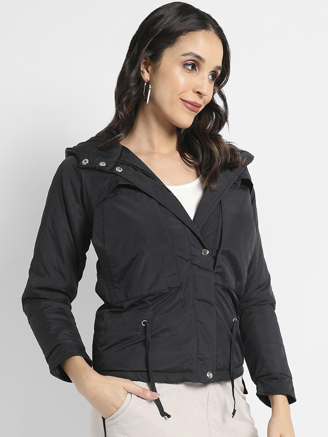 

Campus Sutra Windcheater Crop Padded Jacket, Black
