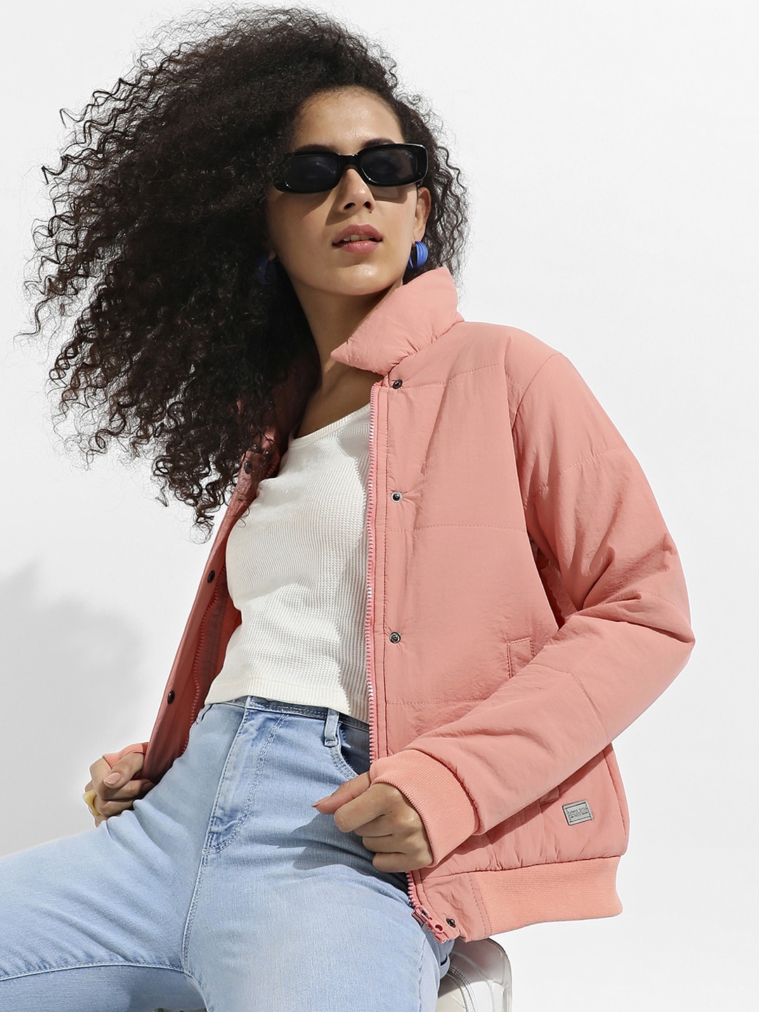 Campus Sutra Windcheater Outdoor Bomber Jacket, Pink